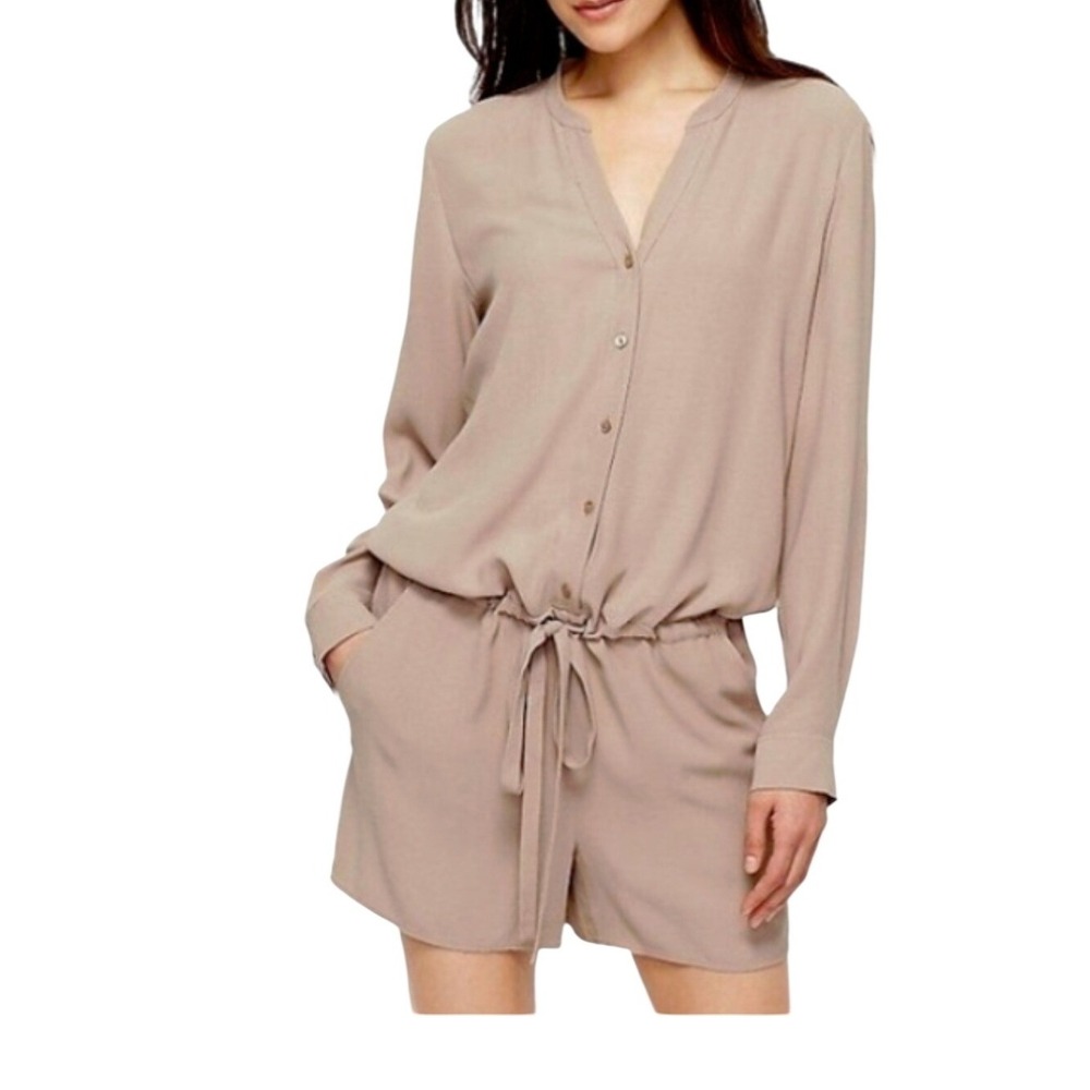 Eileen Fisher The Fisher Project Silk Romper Mocha Mandarin Collar Brown Medium